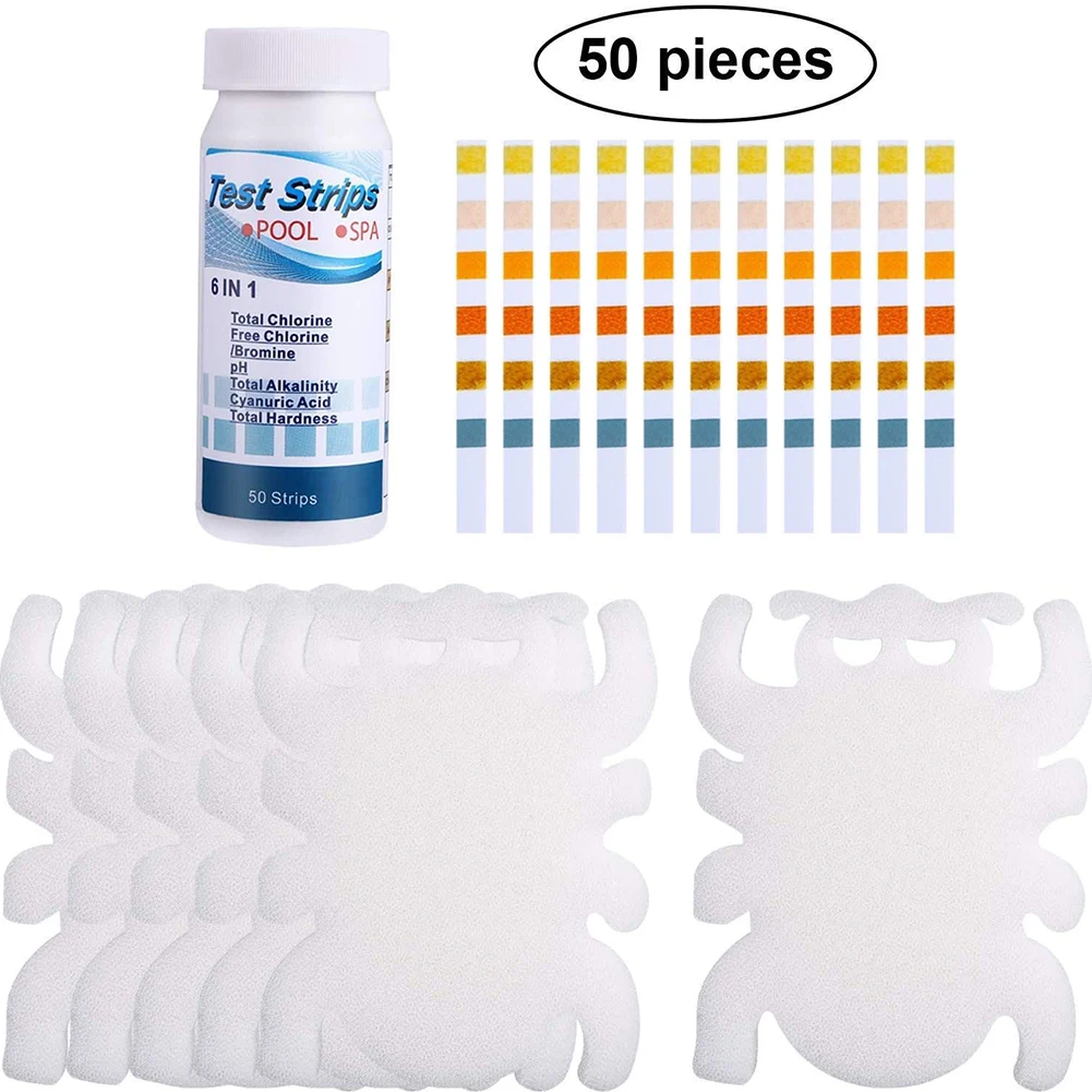 6pcs Pools Scum Sponges with 50pcs 6-in-1 Test Strips Cartoon Spider Shape Oil Grime Absorbing Sponge Cleaning Filter | Спорт и