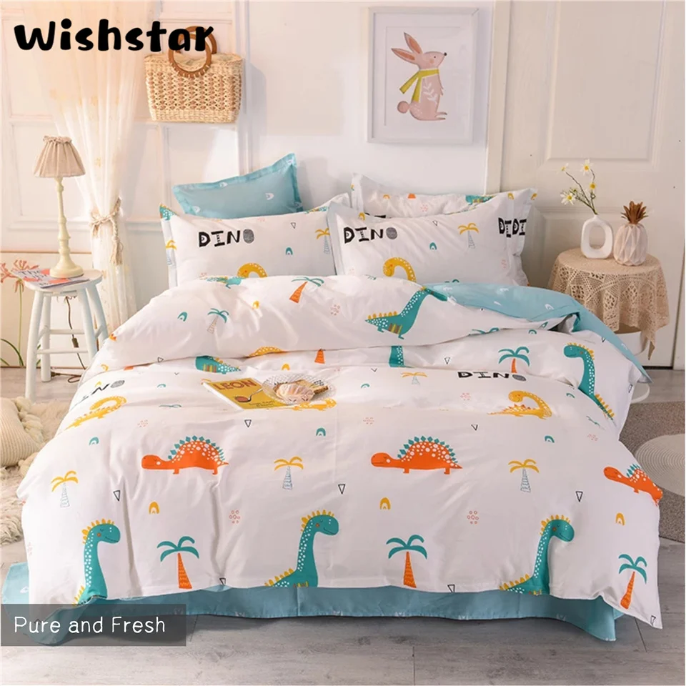 

Dinasour Cotton Kids Bedding Set Cartoon Full Bed Linen Set Duvet Cover Fitted Sheet Pillowcase Cotton Bed Linen With Elastic