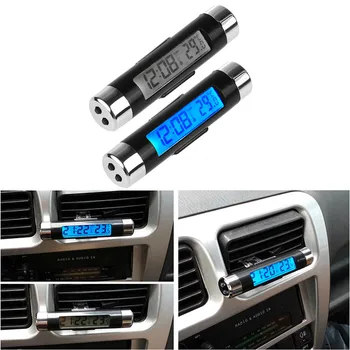 

New 2in1 Car Auto LCD backlight Clip-on Digital Backlight Automotive Thermometer Clock Calendar Car Vent Clips car
