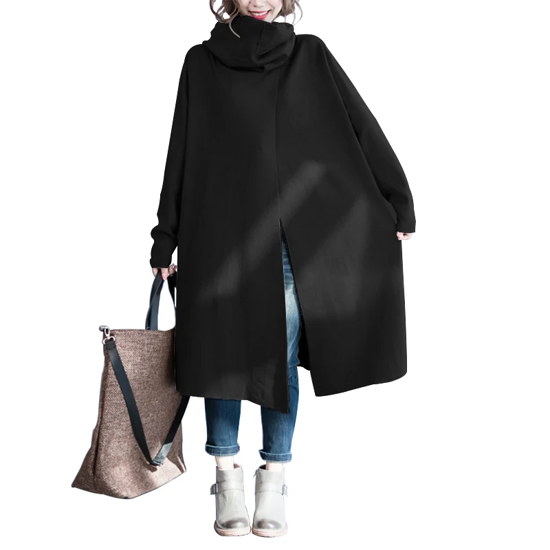 ZANZEA, Женское пальто с высоким воротом, одноцветные куртки с боковыми карманами, Повседневные пуловеры с длинным рукавом, осенняя верхняя одежда для женщин 7 - Цвет: Черный