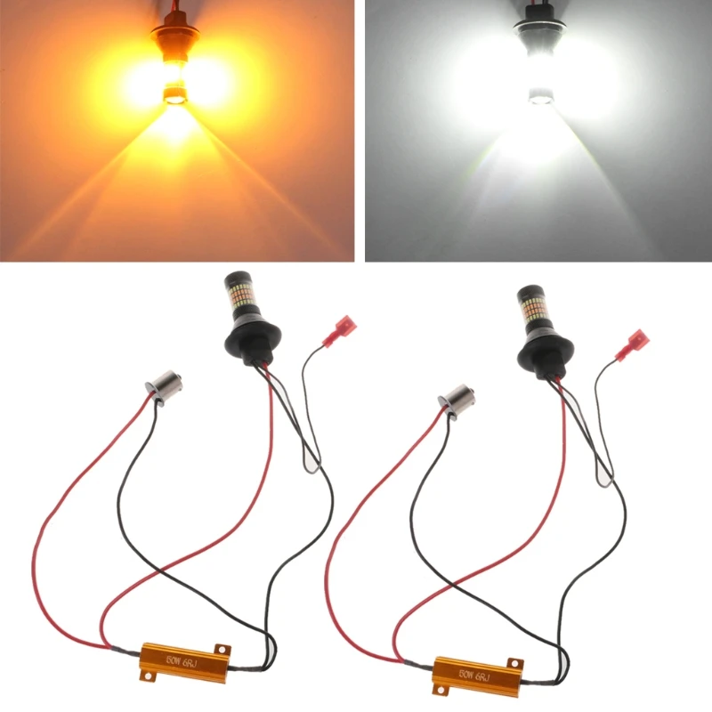 

2pc BAU15S 96-LED 3014 50W Dual-Color Switchback LED DRL Turn Signal Light Kit