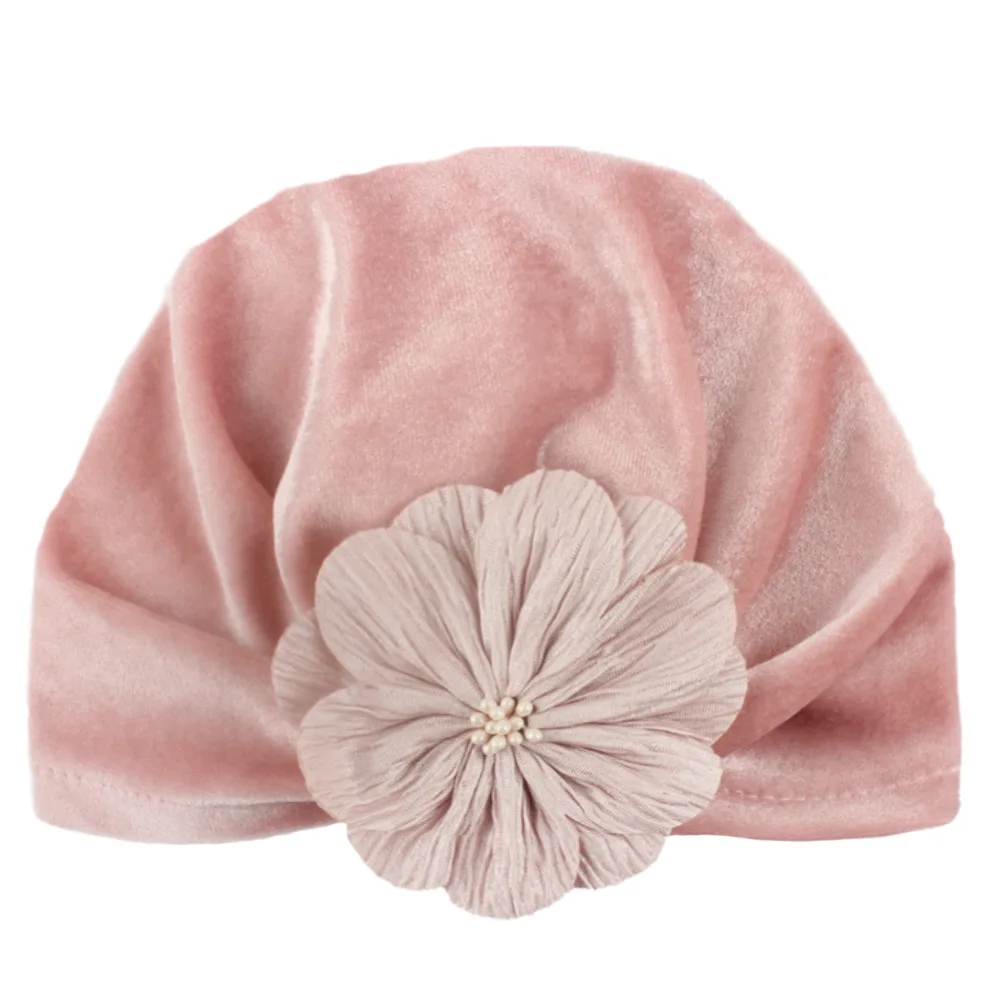 dusty pink Винтажные шапочки Vevlet с искусственными цветами для новорожденных девочек; вязаная шапка; Детский головной убор - Цвет: dusty pink