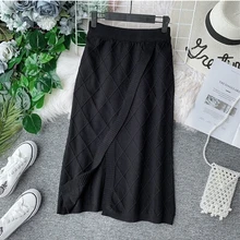 Осенне-зимняя Новая модная женская юбка с разрезом на бедрах Женская высокая талия один шаг тонкая однотонная трикотажная юбка TB3048