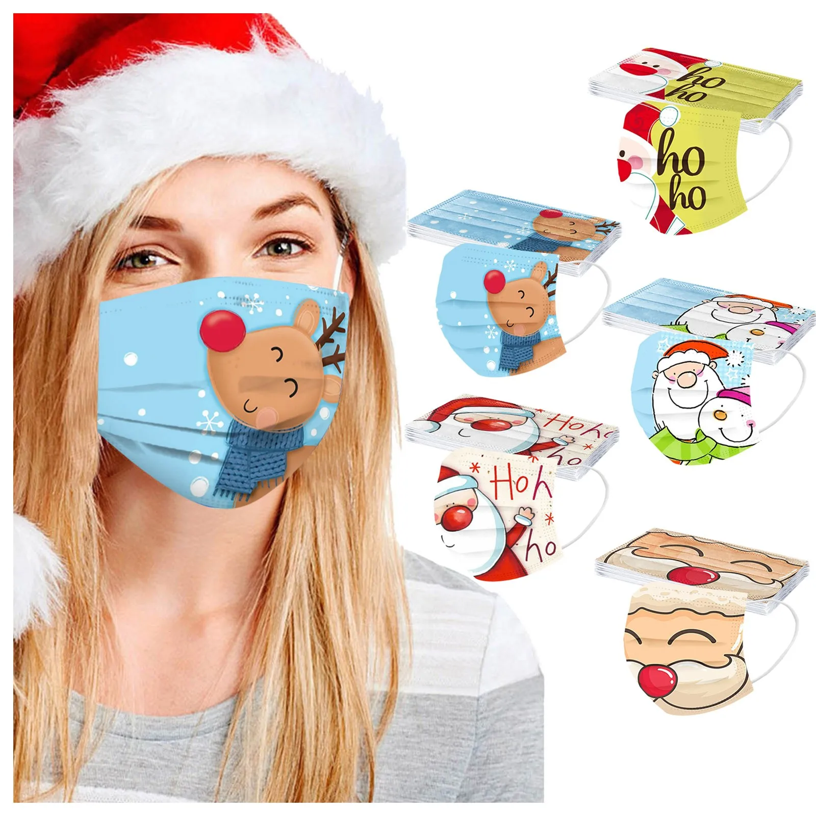 Headband 50pcs Parent-child mask Christmas Disposable mask Unisex Printed Christmas Masks For Adults 3-Layer Mask Маска бандана# afbeelding