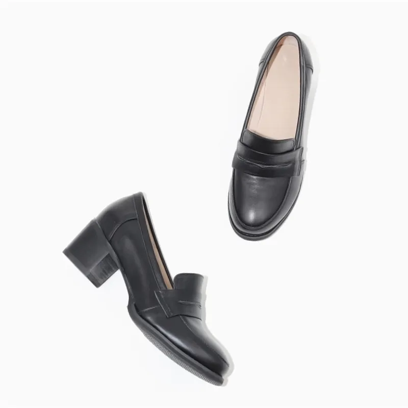 Loafer Pumps Shoes Women Vintage Genuine Leather Women's Shoes Brogues Thick High Heel British College Tassel Women Pumps Oxford (21)