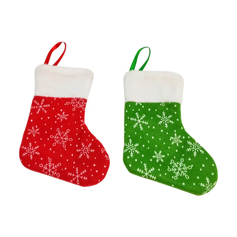 

Snowflake Mini Christmas Stockings Small Rustic Red Green Christmas Tree Decoration Classic Holiday party Decor