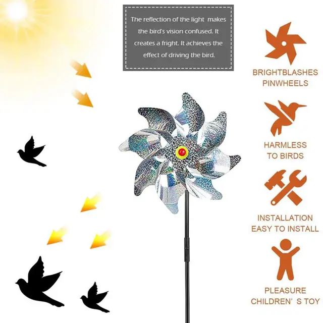 5Db Madárriasztó Szélmalmok Védelme A Kerti Gyümölcsös Udvar Tetőjének Dekorációja Madárgátló Tükrök - Image 2