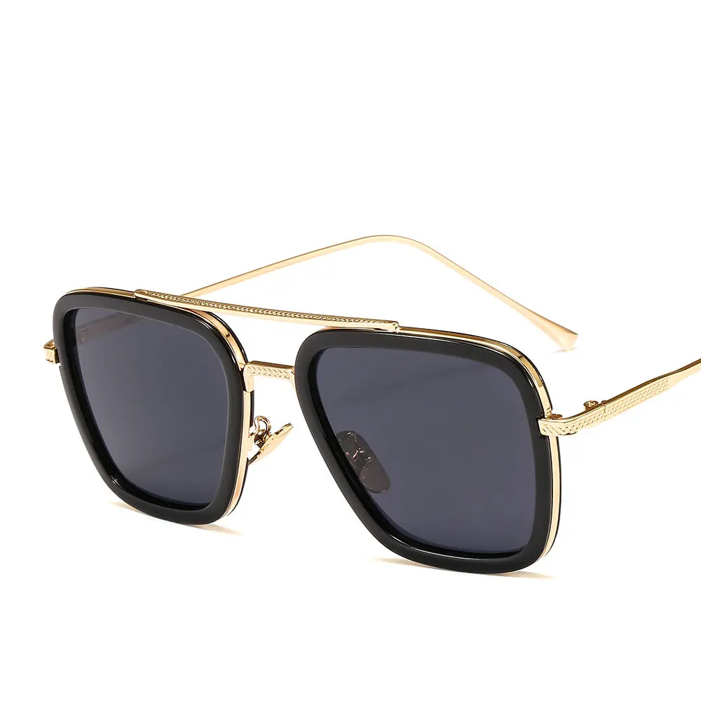 Big frame metal square sunglasses men fashion sun glasses vintage oversized double beam ladies glasses Marine film blue FML - Цвет линз: gold  black