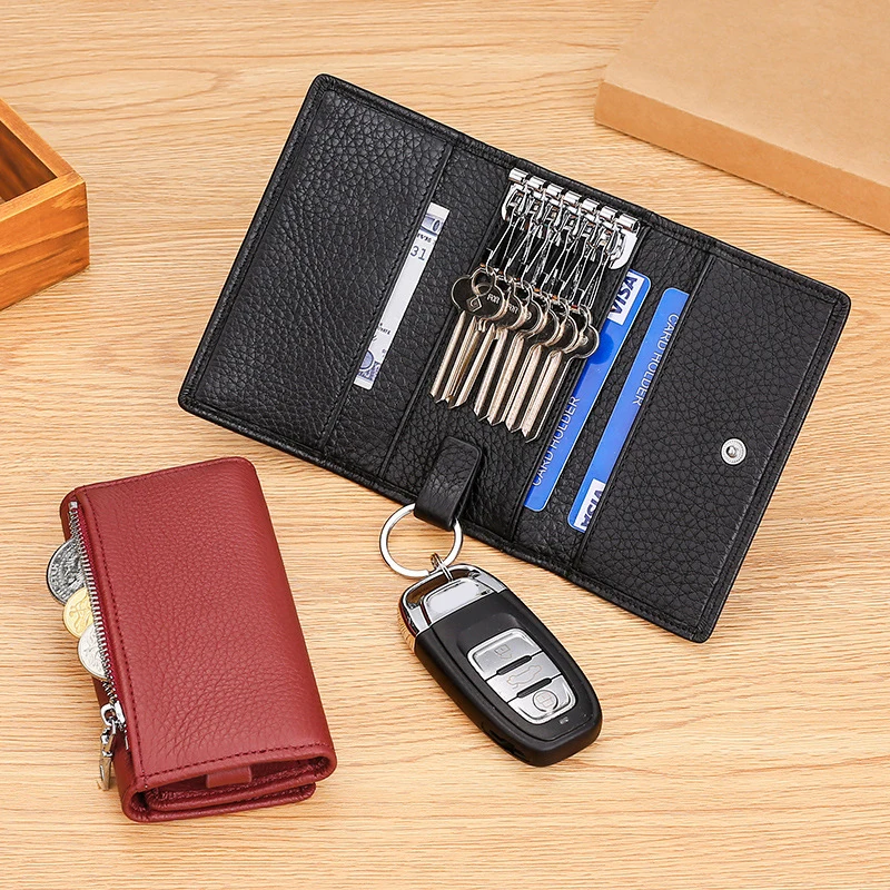 Key Wallets Keys Organizer Key Holder Pouch Coin Purse for Unisex Genuine Leather
