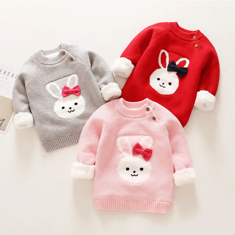 

Winter Warm Kids Clothing Toddler Infant Sweater For Babe Girls Boys Cartoon Rabbit Plush Pullovers Children's Solid Sweaters