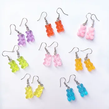 

1 Pair Funny Mini Gummy Bear Earrings Minimalism Lovely Resin Animal Shape Candy Color Drop Earring For Women Girl Jewelry