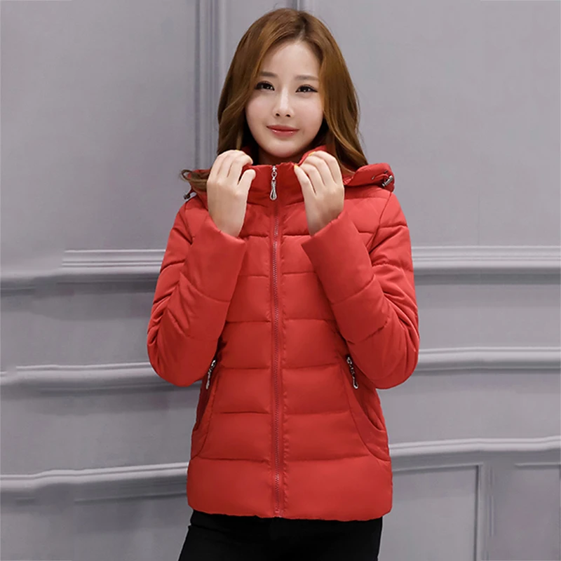Tanie 2019 zima kobiety krótka kurtka kaptur kobiety Parka kobieta duży rozmiar stójka kołnierz płaszcz Plus rozmiar bawełna dół kurtki Slim