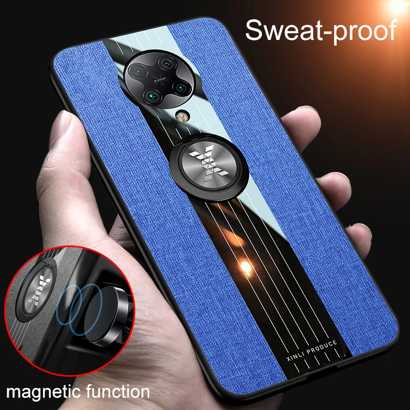 Чехол для Xiaomi Poco F2 Pro роскошный холщовый чехол с кольцом X2 M2 защитой от пота