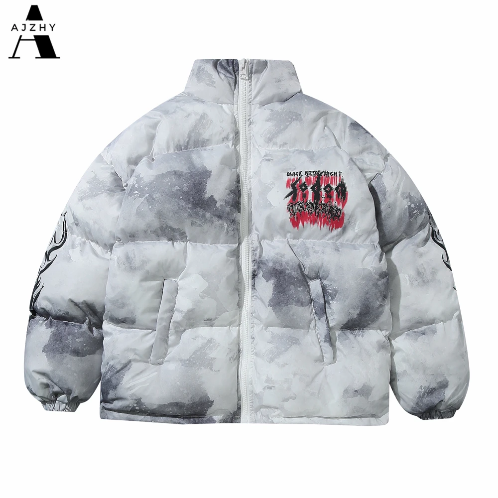 Tie Dye принт хип хоп парка куртки для мужчин хипстер уличная граффити зимние толстые теплые ватные Пузырьковые пальто для мужчин s - Цвет: A04766-2