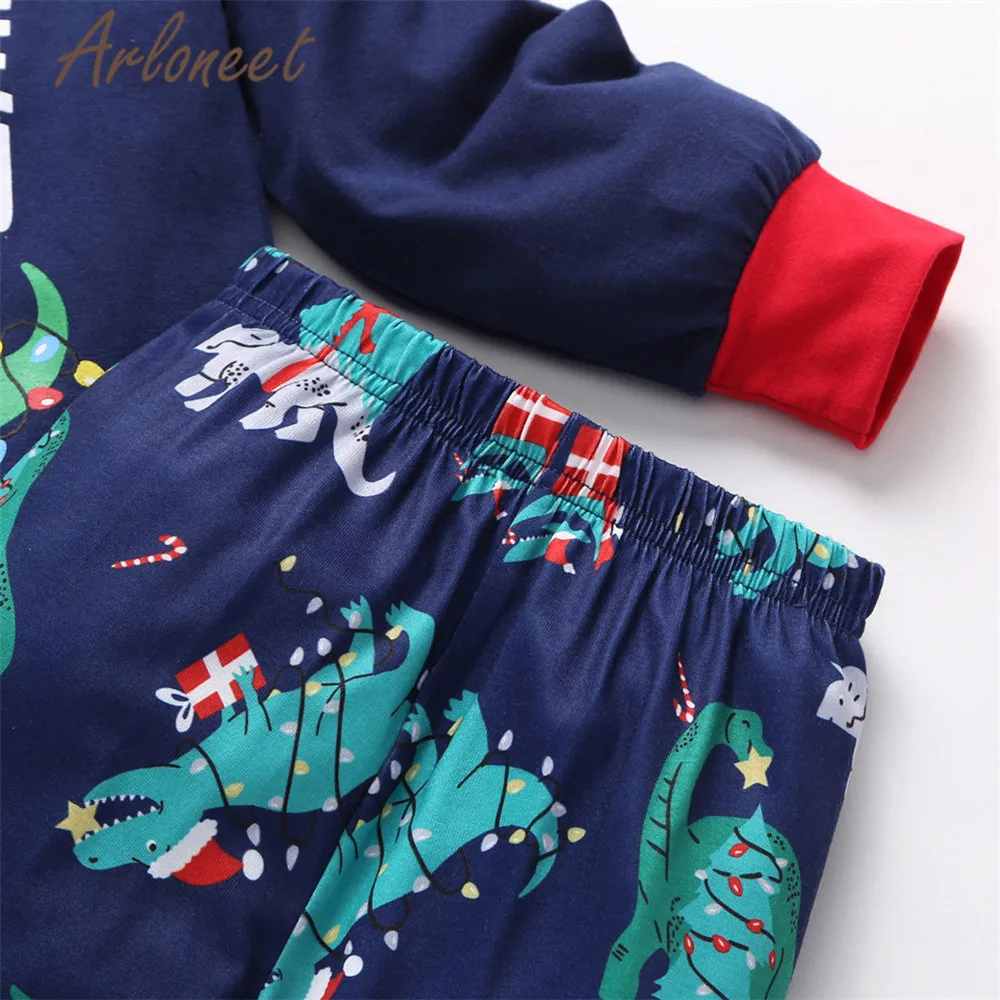 ARLONEET/рождественские пижамы Детская футболка с рисунком для мальчиков топы с длинными рукавами и принтом динозавра штаны для мальчиков хлопковые Пижамные комплекты для мальчиков из 2 предметов