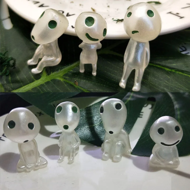8 шт./лот Мини мультфильм Мононоке Светящиеся в темноте Ghibli фигурки Kodamas светящиеся эльф модель смолы Серебристые Фигурки игрушки