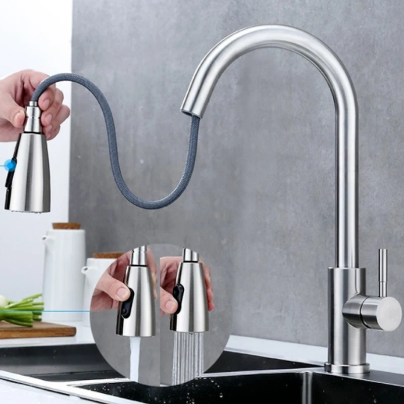 granite kitchen sink Brushed Nickel Kitchen Faucet Single Hole Pull-out Apout Kitchen Sink Mixing Faucet Flow Sprinkler Rotatable Countertop Faucet pot filler faucet