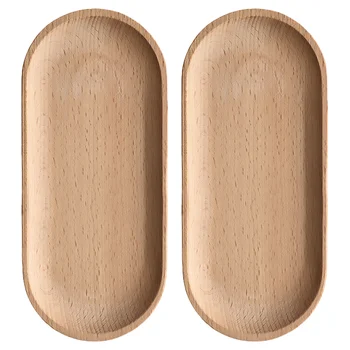 

2Pcs Beech Wood Oval Tray Mini Dinne Plate Household Tableware for Home Shop