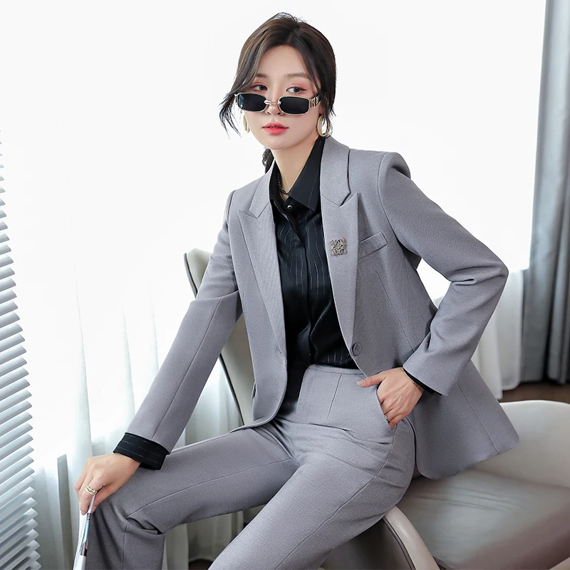 High Quality Fabric Formal Women Business Suits 2021 Autumn Winter Professional OL Styles Blazers Female Ladies Trousers Set