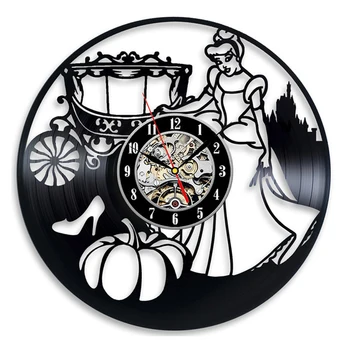 

Vinyl Wall Clock Stickers Home Decoration Accessories Modern Design Cinderella Hanging Cartoon Watch Wall Clocks Silent 12 inch