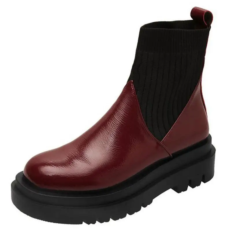 Женские кожаные ботильоны на платформе модельные Ботинки Челси с квадратным