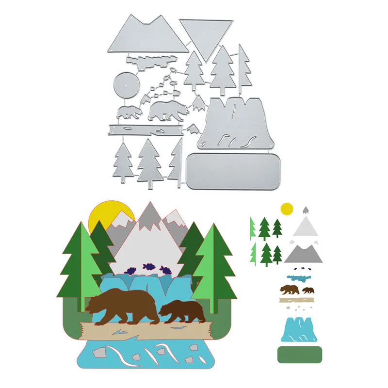 

Kokorosa Bear In Forest Metal Cutting Dies for Card Making Scrapbooking Dies Embossing Cuts Stencil Craft Dies 2019 New