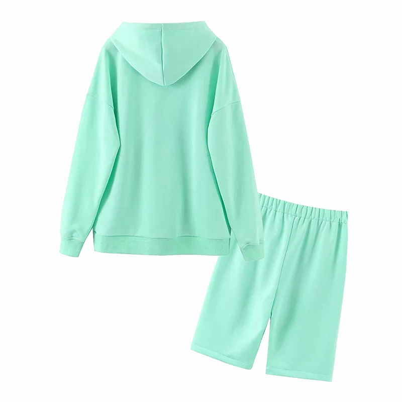 Aachoae 2020 Solid Color 2 Piece Set Women Casual Hooded Sweatshirt With Fashion Baggy Half Pants Two Piece Set Top And Pants