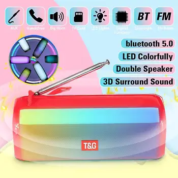 

USB bluetooth Speaker Portable bluetooth Wireless Speaker Dual Drivers FM Radio TF Card 3D Stereo LED Light Subwoofer with Mic