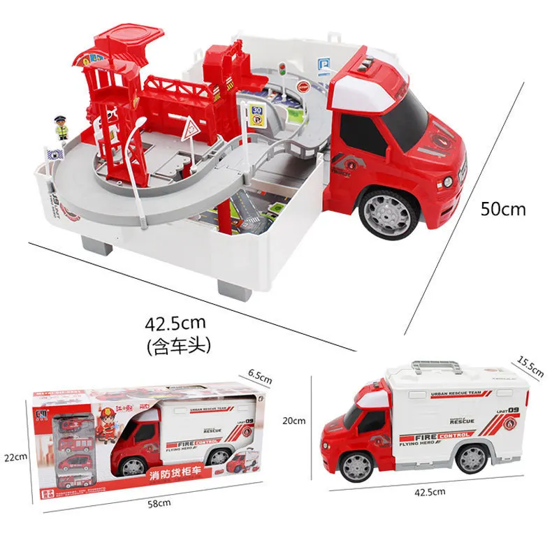

Into Konami Genuine Product Container Parking Lot Police Firefighting Engineering Race Car 4-Transformation Alloy Camera Track P