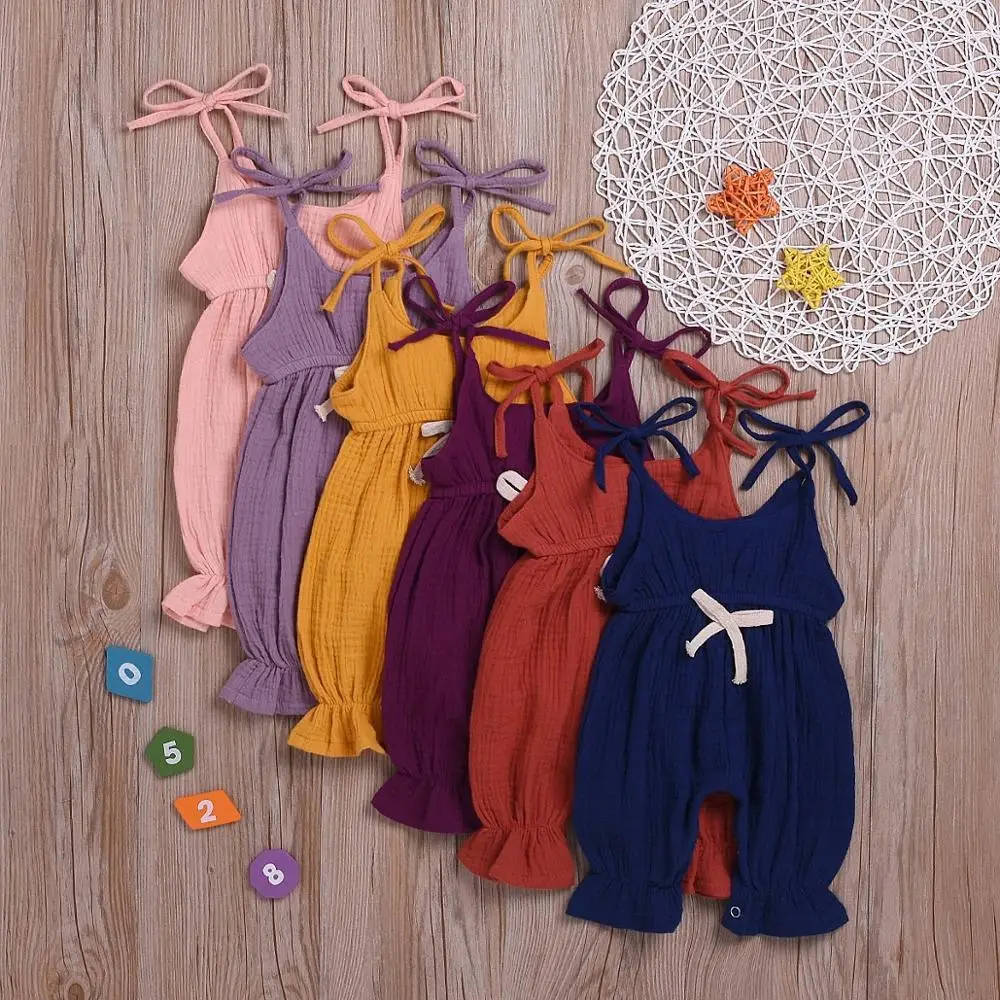 

0-18M Casual Newborn Baby Girl SleevelessPure color lace Strap Romper Jumpsuit One Pieces Summer Clothes Dropshipping