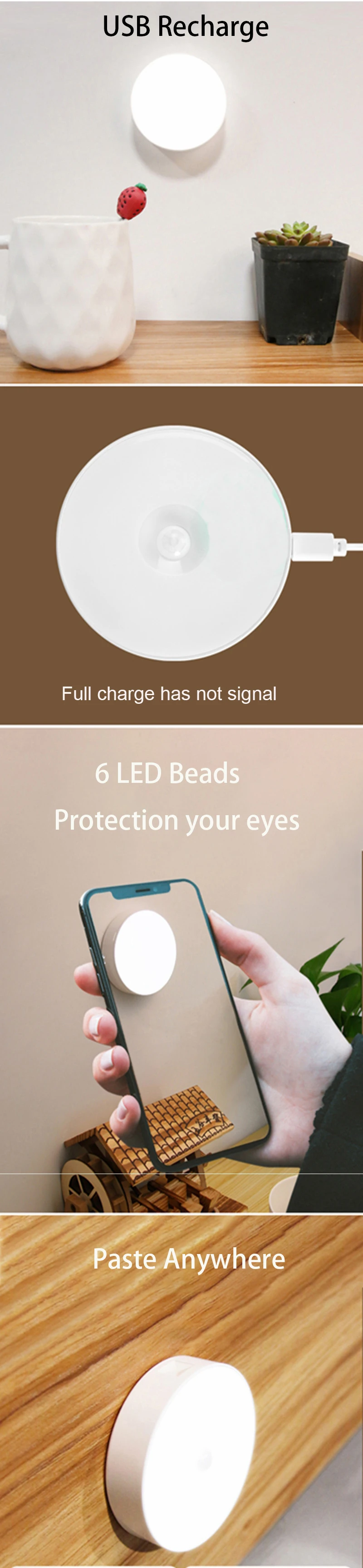 USB Recharge LED PIR Infrared Sensor Night Light 8 Light Beads Cabinet Closet Wall Lamp for Home Bedroom Corridor red night light