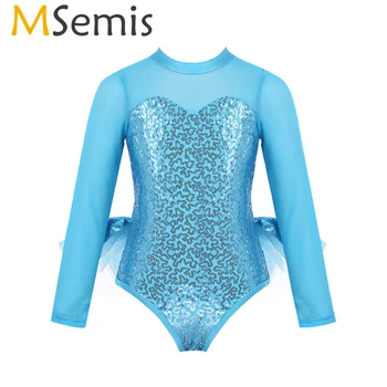 

MSemis Ballerina Ballet Tutu Skirts Dancewear Kids Girls Sequins Cutout Back Gymnastics Leotard Contemporary Ballroom Costumes