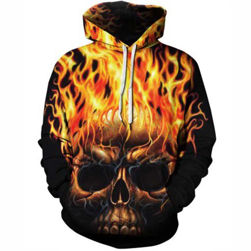 

Innovative Flame Cranium Black Sweatwear Men's Hoodie 3D Skull Bone Digital Print Hooded Pullovers Spring Autumn Outdoor Jacket