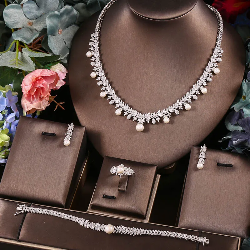 jankelly  Nigeria 4pcs Bridal Zirconia Necklace Sets For Women Jewelry sets & More Dubai Nigeria CZ Crystal Wedding Jewelry Sets