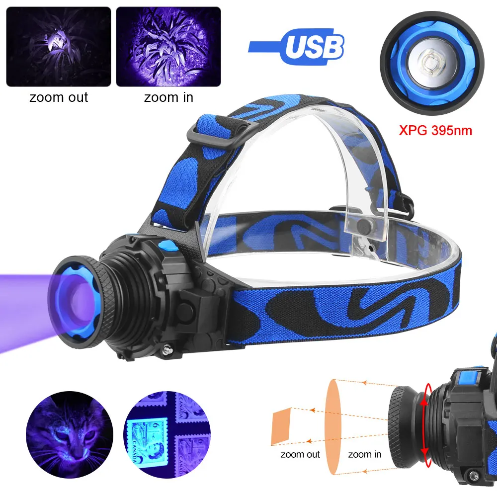 395nm UV světlomet ultrafialové záření zoomovatelný světlomet USB dobíjecí fialový pochodeň dopadnout scorption hon lehký zvířátko moč detektor