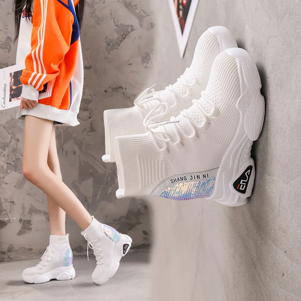 

Elevator Hight-top wa zi xie Women's 2019 Spring New Style Korean-style Thick Bottomed Versatile Online Celebrity Casual Sports