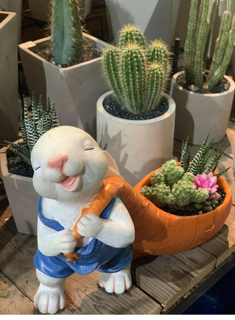 Criativo coelho vaso de flores decoração jardim