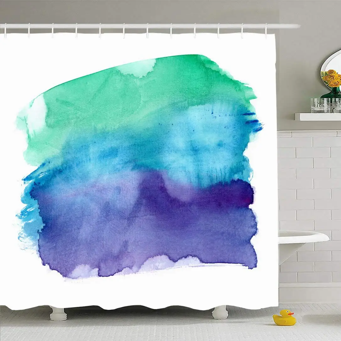 

Shower Curtain Set with Hooks 66x72 Colorful Vibrant Texture Emerald Green Dark Purple Clean Violet Doodle Gradient Abstract
