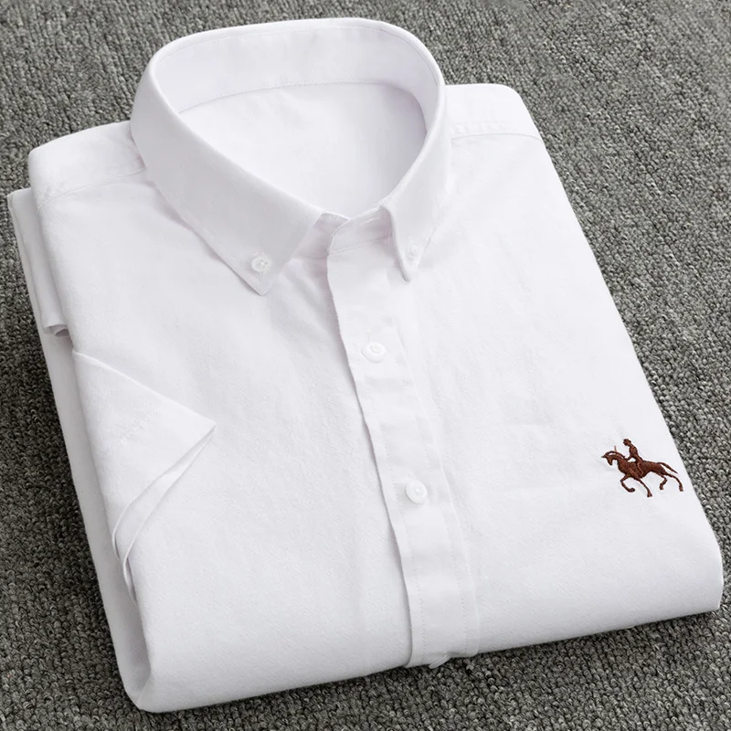 Dress Shirt Short-Sleeve Official-Work Oxford Formal Button-Down Cotton Summer White