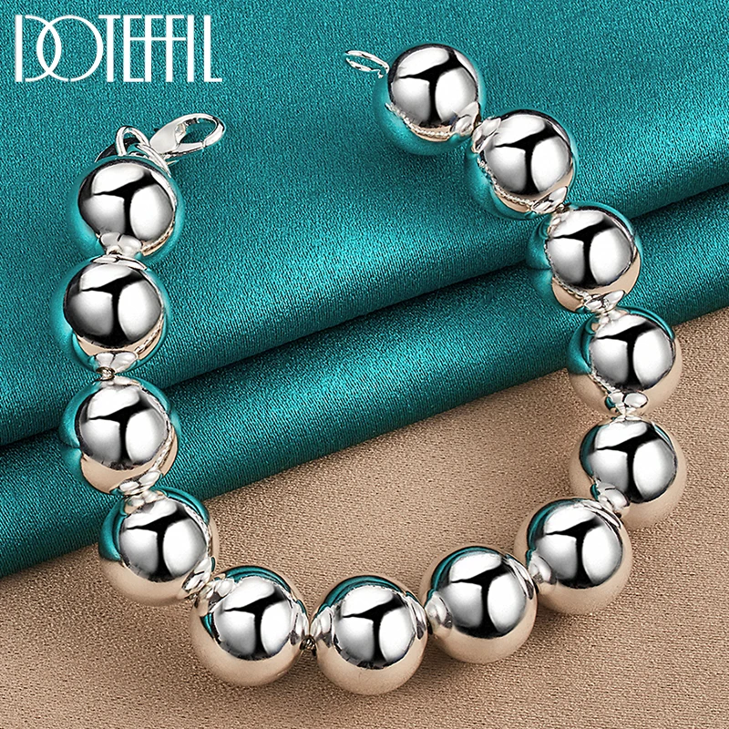DOTEFFIL925SterlingSilver14mmRoundHollowBeadBallChainBracelet