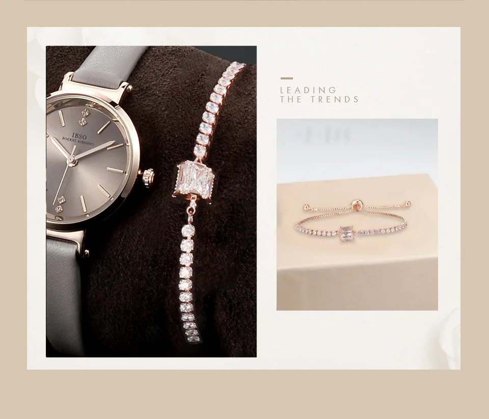 IBSO Crystal Bracelet Watches Set Female Rose Gold Quartz Watch Luxury Women Watch Bangle Set For Valentine's Gift Dropship