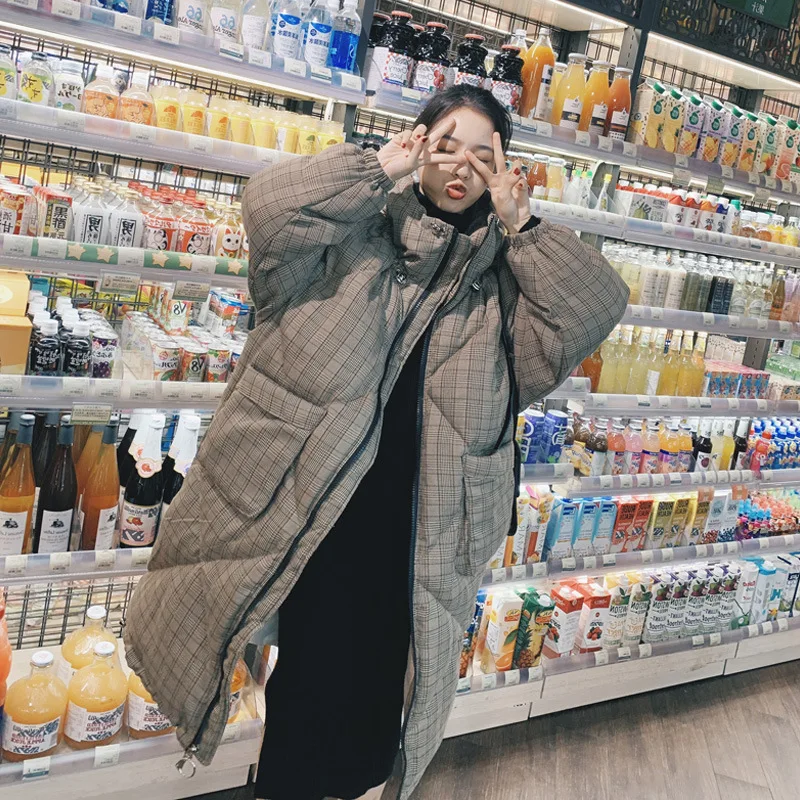 

Dongdaemun over-the-Knee Cotton Coat Women's Exta-long Winter 2019 New Style Grid Red Plaid Cotton-padded Clothes INS down Coat