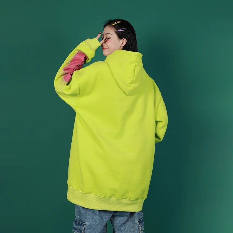 Плюшевые толстовки с капюшоном в стиле хип-хоп с буквенным принтом; толстовки с длинными рукавами; Свободный топ с длинными рукавами; пара зимних трендовый Свитшот ins