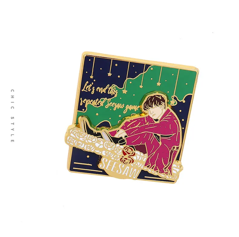 1 шт KPOP Bangtan Pin Seesaw Броши Let's End This Sepeated Seesaw игровые значки движущиеся комбинированные брошь, эмалированный штифт ювелирные изделия подарок