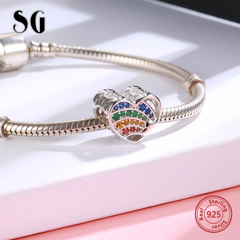 SG Любовь Сердце Бусины Подвески Женские аксессуары pandora Серебро 925 для браслетов модное Изготовление ювелирных изделий diy