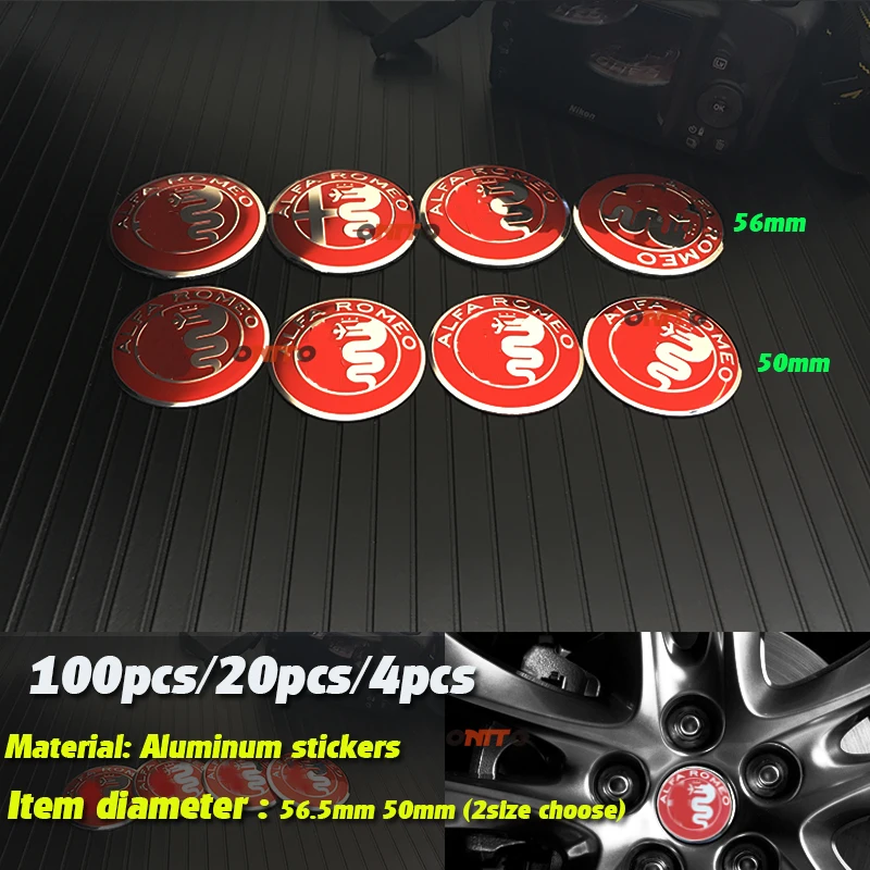 

100% new tire accessories Alfa Romeo Car Wheel Center Hub Cap Emblem Wheel Dust-proof stickers body decal Badge 3d Stickers red