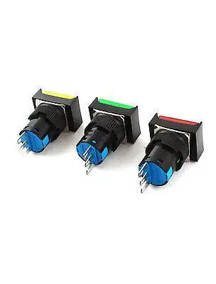 3 шт. AC250V 5A SPDT Momemtary прямоугольник кнопочный переключатель+ гнездовой разъем
