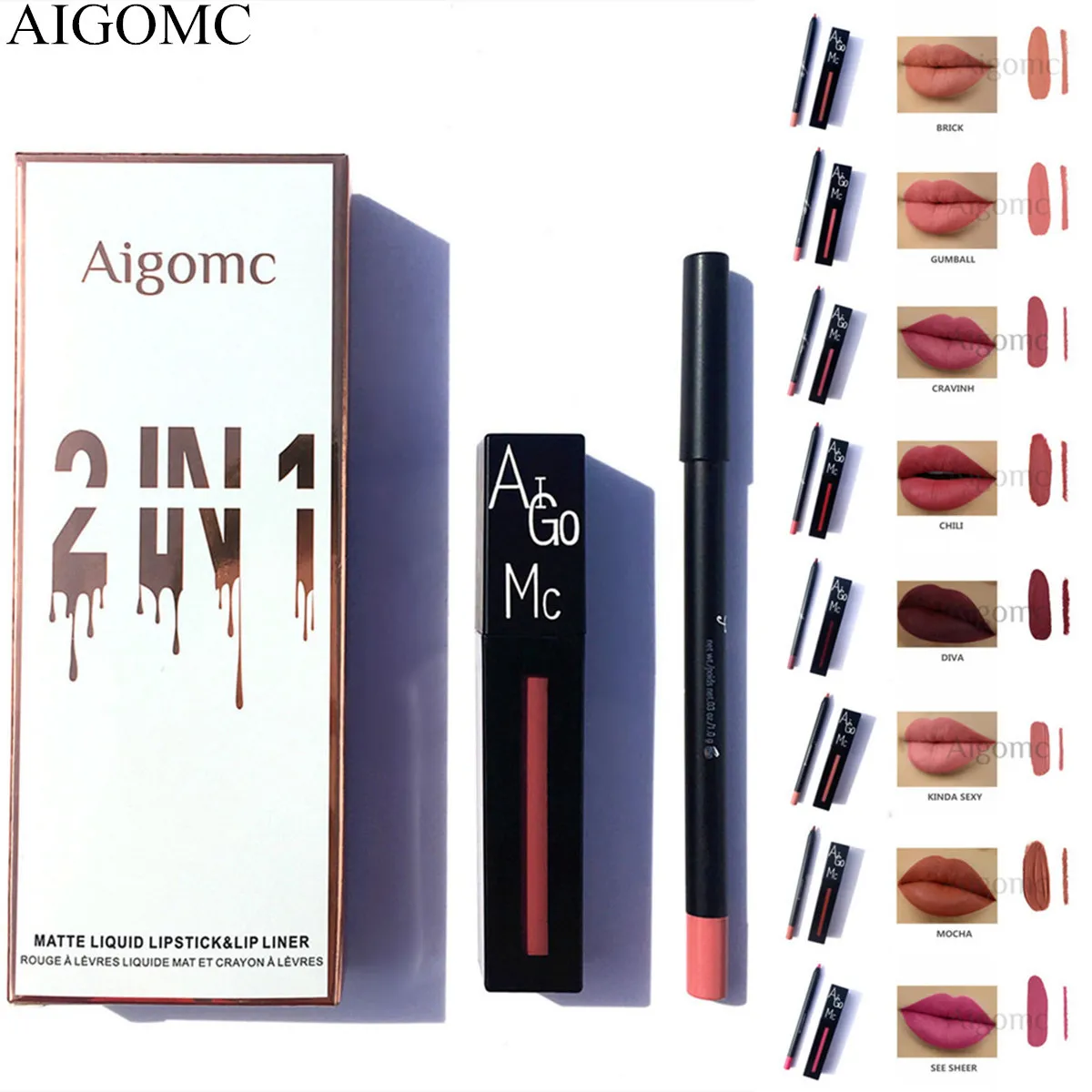 

Cosmetic Lip Gloss And Lip Liner Matte Color Non-stick Long-lasting Set Makeup Lip Set Rouge Lip Glaze Lipsticks Liner Pencil