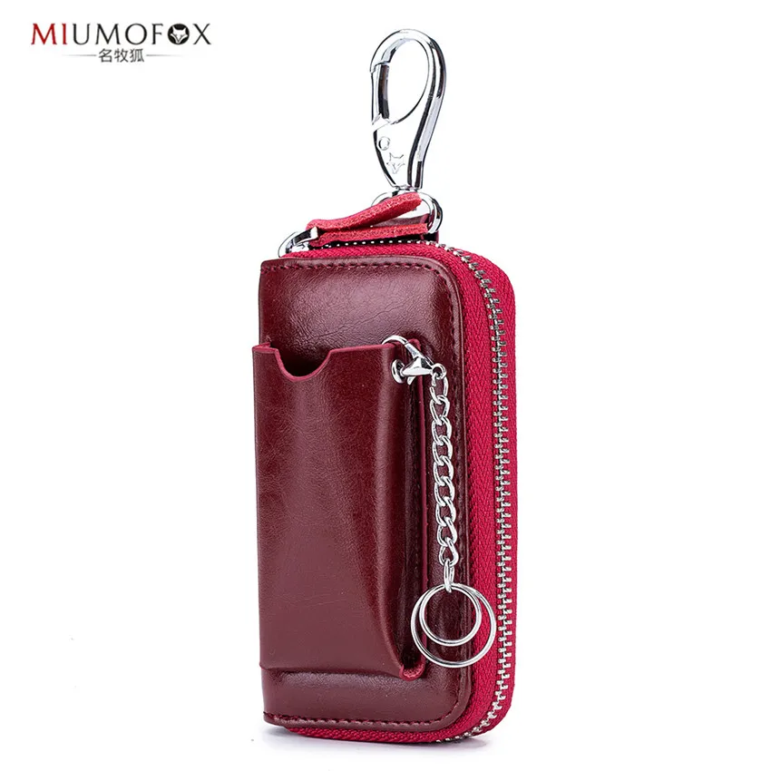 Модная мужская сумка для ключей, кожаный кошелек на молнии, чехол для ключей, Многофункциональный унисекс кошелек для монет, держатель для карт, большая вместительность, шесть позиций для ключей - Цвет: Красный