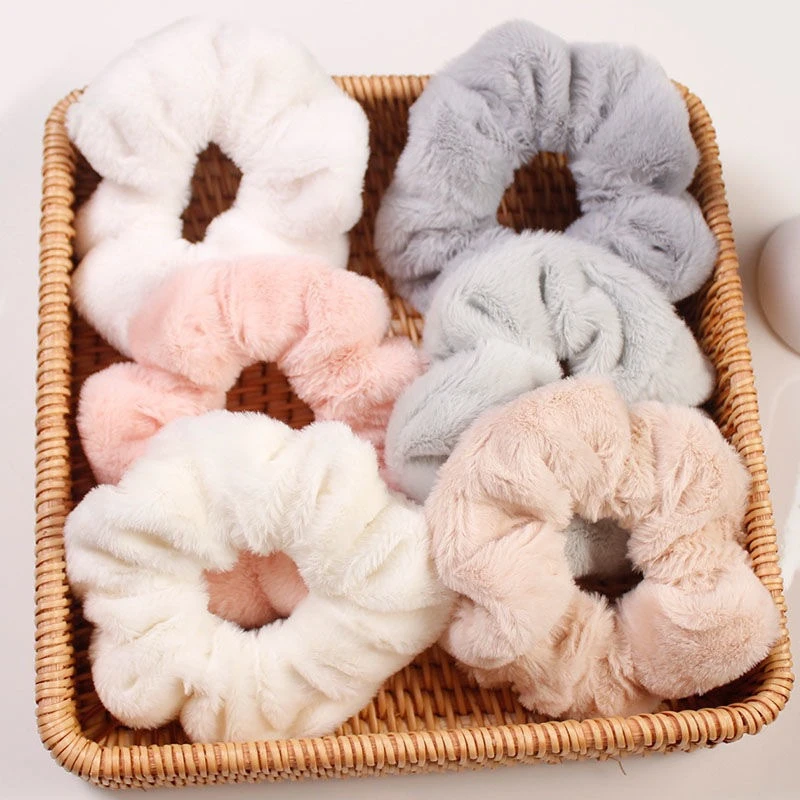 Soft Faux Fur Hair Scrunchies Plush Elastic Hair Bands Women Girls Ponytail Holder Rubber Band Fashion Headwear Hair Accessories hair accessories for brides